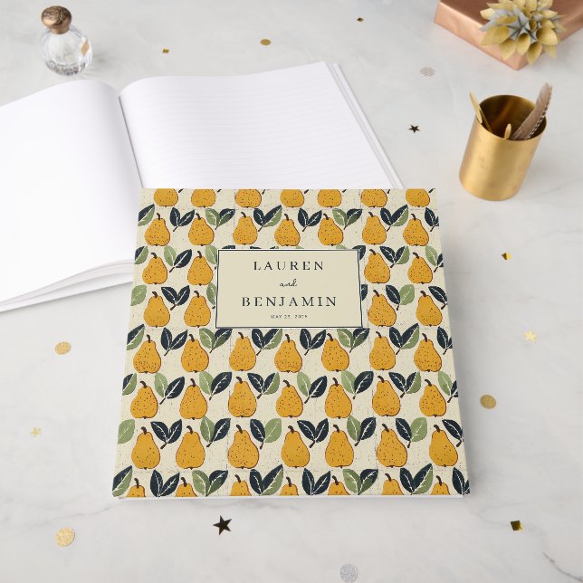 Cheerful Cream Pear Illustration Guest Book (Front Open)