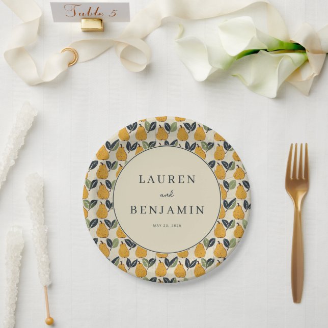 Cheerful Cream Pear Illustration Paper Plate (Wedding)