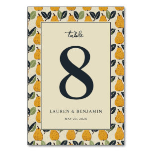 Cheerful Cream Pear Illustration Table Number