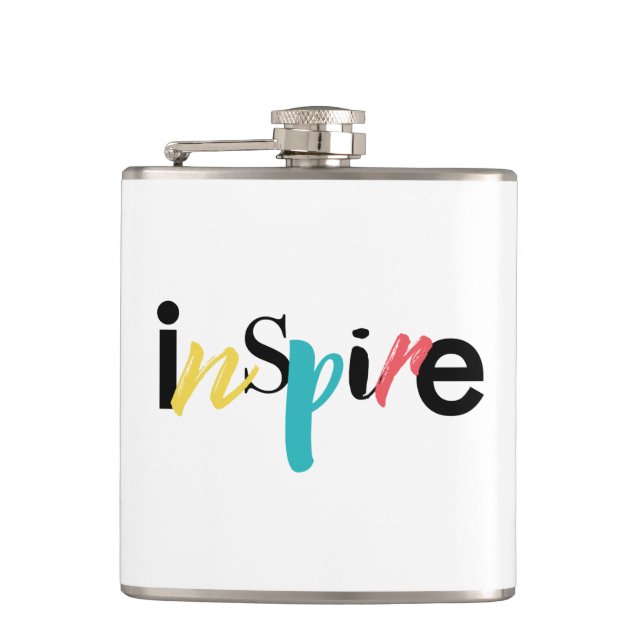 Cheerful, creative, modern typography of Inspire Hip Flask (Front)