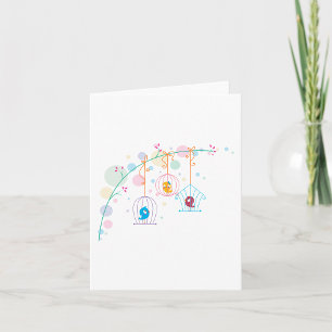 Cheerful Cute Birds In Cages Card