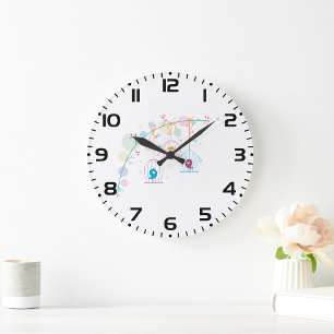 Cheerful Cute Birds In Cages Large Clock