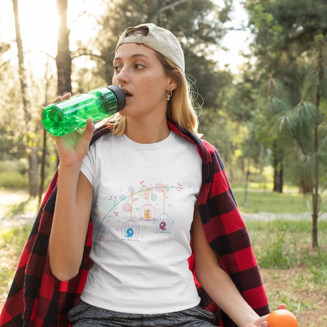 Cheerful Cute Birds In Cages T-Shirt (Creator Uploaded)