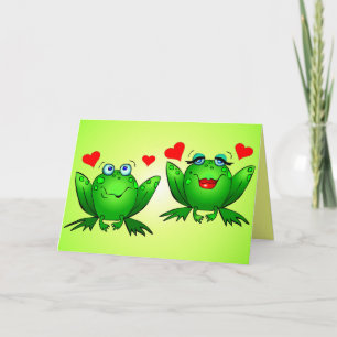 Cheerful Cute Cartoon Frogs Hearts Fun Card