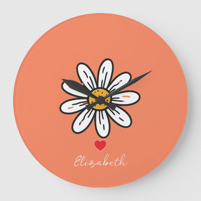 Cheerful Daisy Illustration – Playful Retro Large Clock (Front)