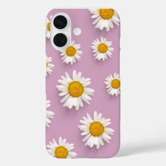 Cheerful Daisy Pattern on Pink Background iPhone 16 Case