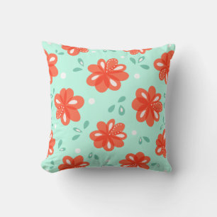 Cheerful Decorative Green Red Floral Pattern Cushion