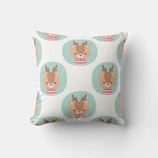 Cheerful Deer Portrait Pattern Cushion (Front)