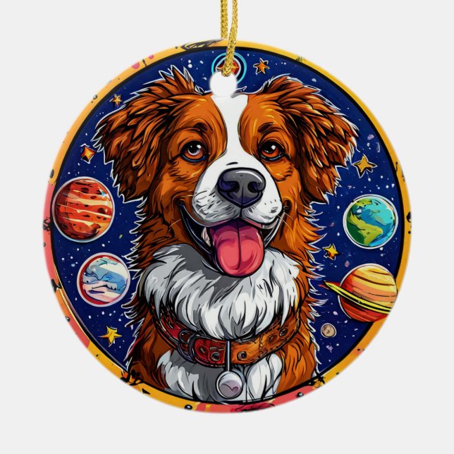 Cheerful dog ceramic tree decoration (Front)