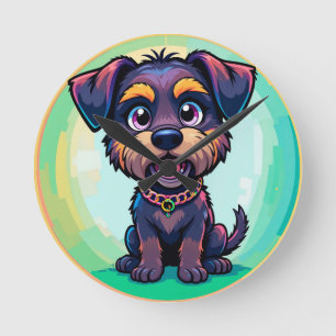 Cheerful Dog Colourful Cartoon Illustration Round Clock