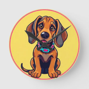 Cheerful Dog Colourful Cartoon Illustration Round Clock
