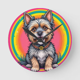 Cheerful Dog Colourful Cartoon Illustration Round Clock