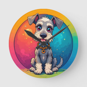 Cheerful Dog Colourful Cartoon Illustration Round Clock