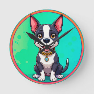 Cheerful Dog Colourful Cartoon Illustration Round Clock
