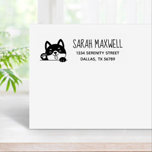 Cheerful Dog Husky Pet Address Rubber Stamp