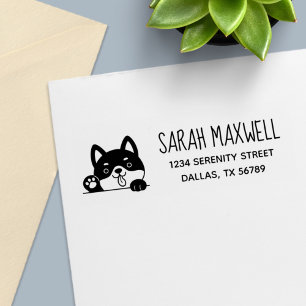Cheerful Dog Husky Pet Address Self-inking Stamp