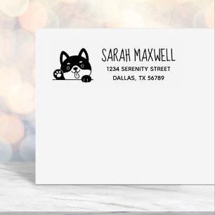 Cheerful Dog Husky Pet Address Self-inking Stamp