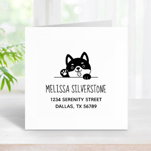 Cheerful Dog Peeking above Address 2 Rubber Stamp