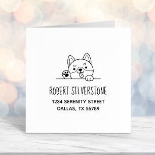 Cheerful Dog Peeking above Address Self-inking Stamp