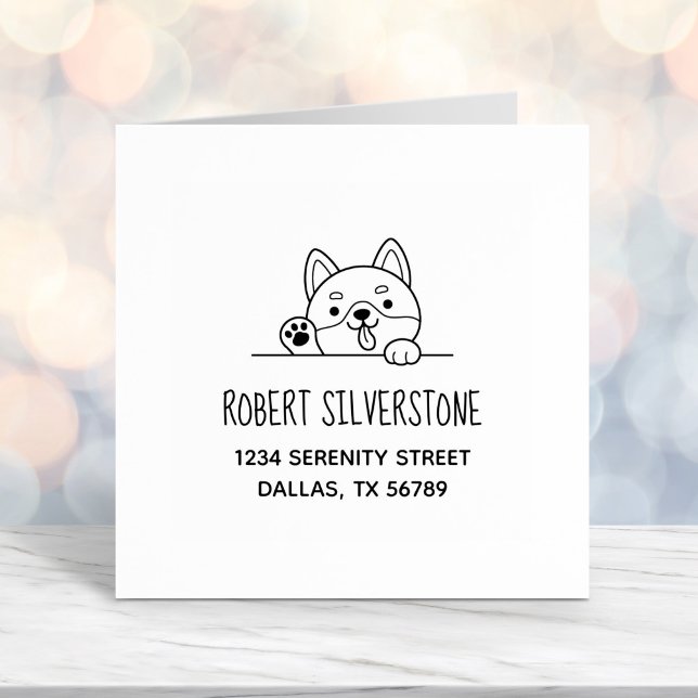 Cheerful Dog Peeking above Address Self-inking Stamp (Creator Uploaded)