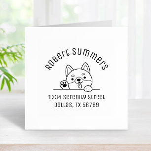 Cheerful Dog Peeking above Arch Address 2 Rubber Stamp