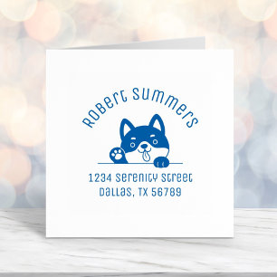 Cheerful Dog Peeking above Arch Address 3 Self-inking Stamp