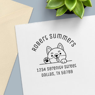 Cheerful Dog Peeking above Arch Address Self-inking Stamp