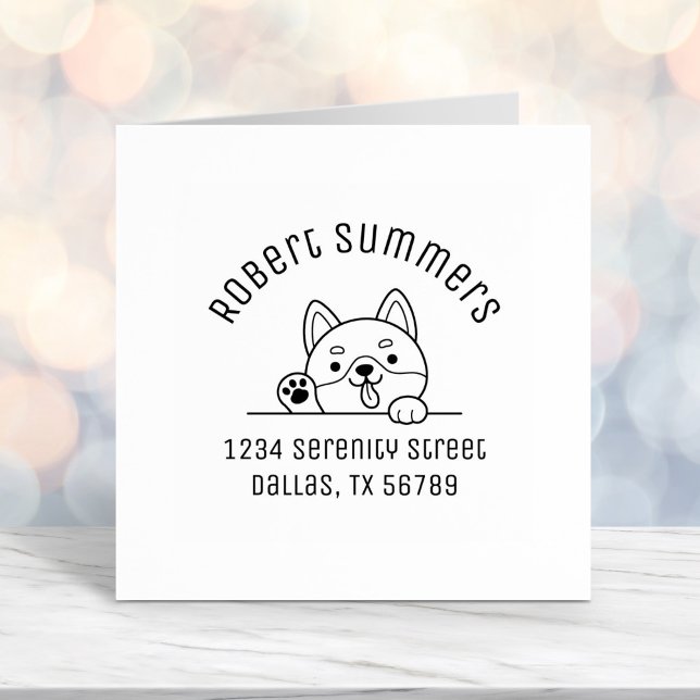 Cheerful Dog Peeking above Arch Address Self-inking Stamp (Creator Uploaded)