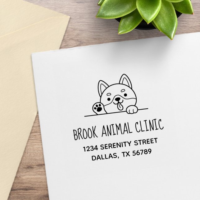 Cheerful Dog Veterinarian Animal Clinic Address Rubber Stamp (Creator Uploaded)