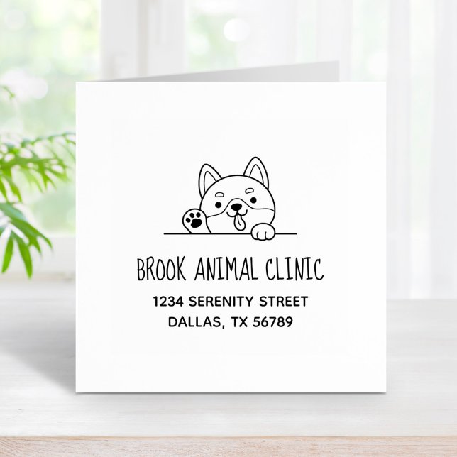 Cheerful Dog Veterinarian Animal Clinic Address Rubber Stamp (Creator Uploaded)