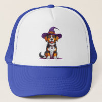 Cheerful Dog Wearing a Witch Hat