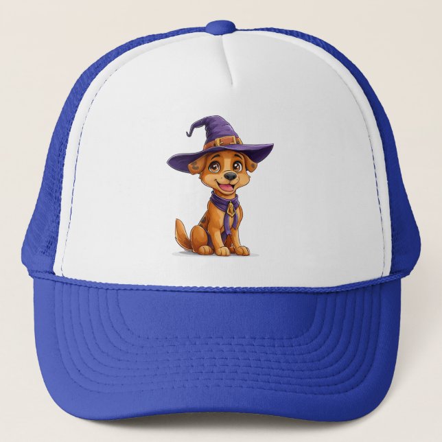 Cheerful Dog Wearing a Witch Hat (Front)