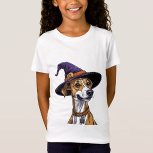 Cheerful Dog Wearing a Witch Hat T-Shirt