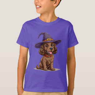Cheerful Dog Wearing a Witch Hat T-Shirt