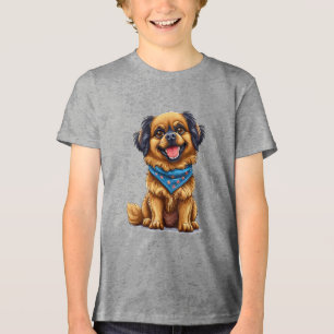 Cheerful dog with fluffy, golden fur Tri-Blend shirt