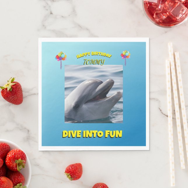 Cheerful Dolphin Birthday Napkin (Insitu)
