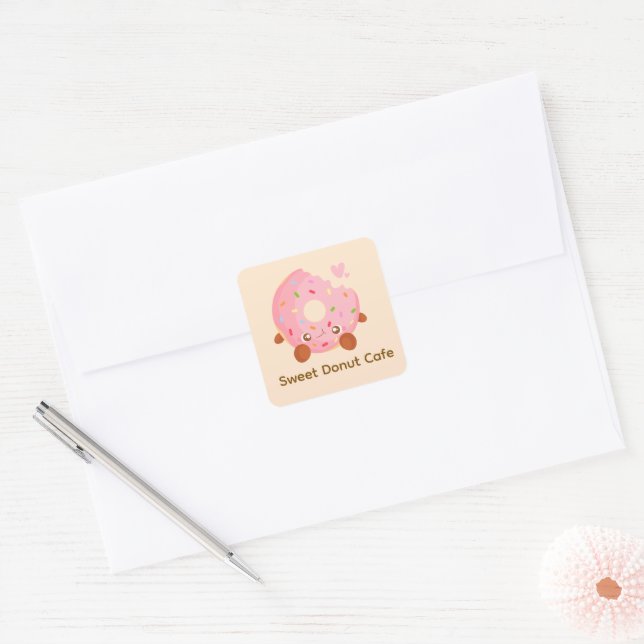 Cheerful Donut With Sprinkles Square Sticker (Envelope)