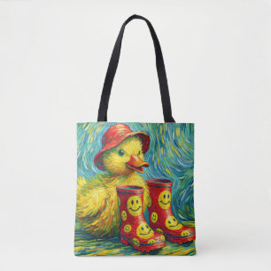 Cheerful Ducky in Boots Tote Bag