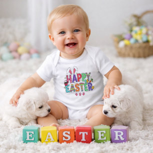 Cheerful Easter Artwork with Bunny Ears  Baby Bodysuit