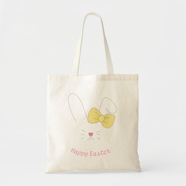 Cheerful Easter Bunny Illustration Spring Colorful Tote Bag (Front)