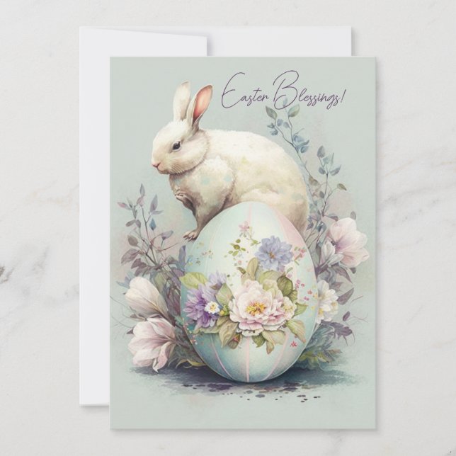 Cheerful Easter Bunny Watercolor Painting Holiday Card (Front)