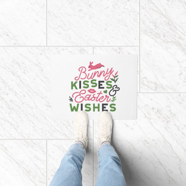 Cheerful Easter Typography - Bunny Kisses Doormat (Indoor)
