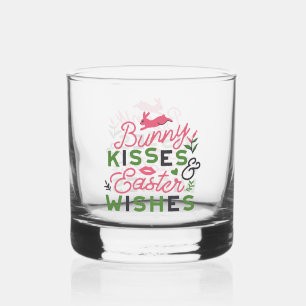Cheerful Easter Typography - Bunny Kisses Whiskey Glass