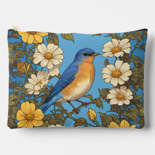 Cheerful Eastern Bluebird Yellow and White Flowers Accessory Pouch