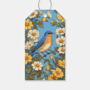Cheerful Eastern Bluebird Yellow and White Flowers Gift Tags