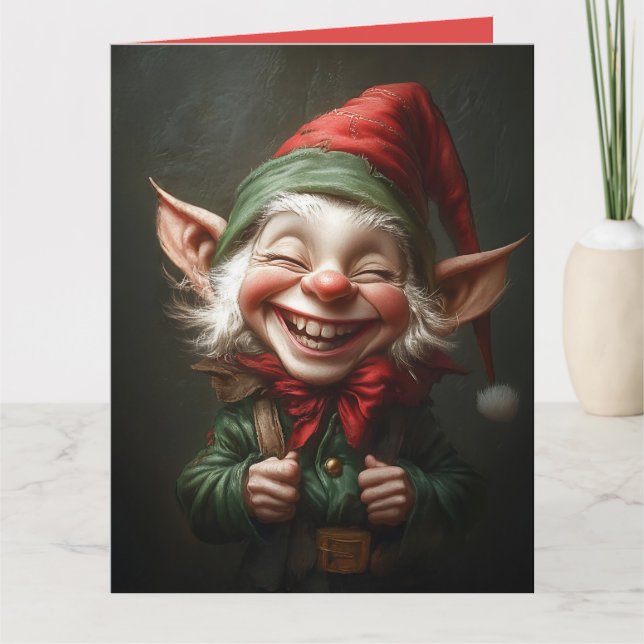 Cheerful Elf with a Big Laugh Card (Front)