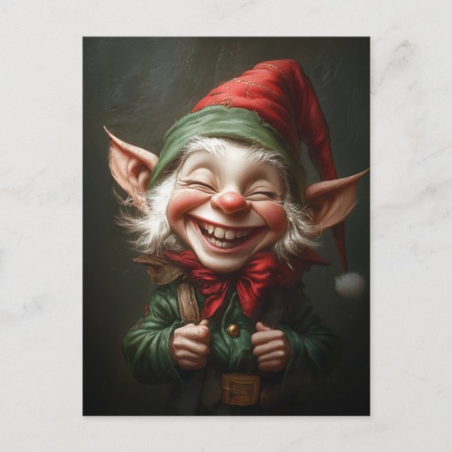 Cheerful Elf with a Big Laugh Postcard (Front)