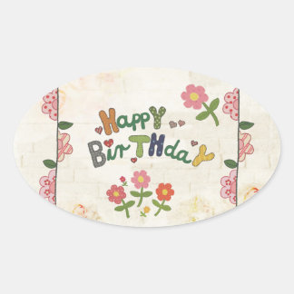 cheerful embroidery oval sticker
