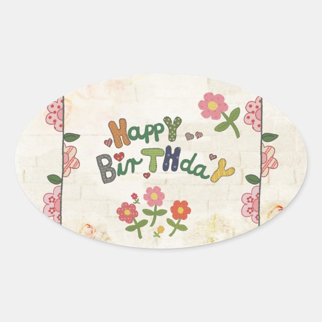 cheerful embroidery oval sticker (Front)