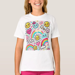 Cheerful Emoji Design for Girls' T-Shirt 🌈😊